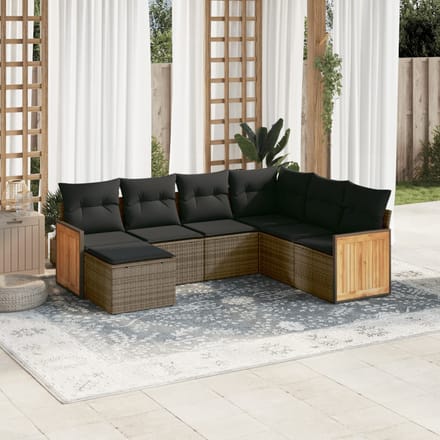 vidaXL - 7-delige - Loungeset - met - kussens - poly - rattan - grijs