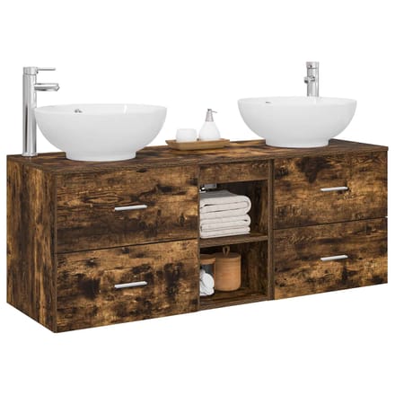 vidaXL - Badkamermeubel - Set - 3 - st - Gerookt - eiken - 129 - x - 44,5 - x - 80 - cm