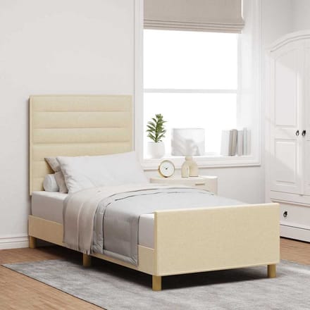 vidaXL - Bedframe - met - hoofdeinde - Crème - 90 - x - 200 - cm - Stof