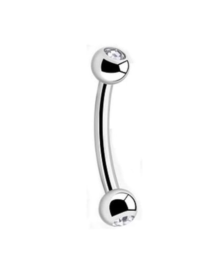 Titanium 6 mm Curved Barbell Piercing 1,2 mm met 3 mm Balletjes & wit steen-accent . RH-Jewelry[High Quality Piercing]
