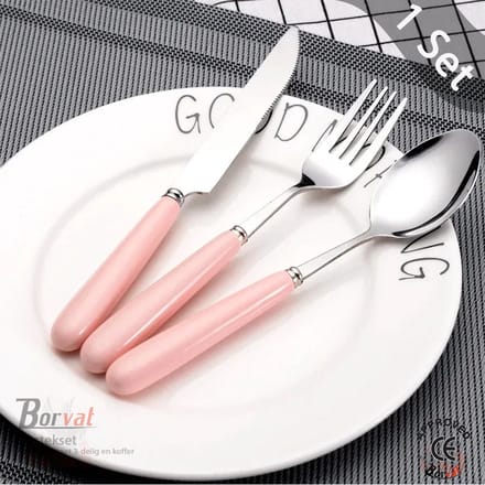 Borvat® - bestekset van roestvrij staal met koffer 3-delig - Roze