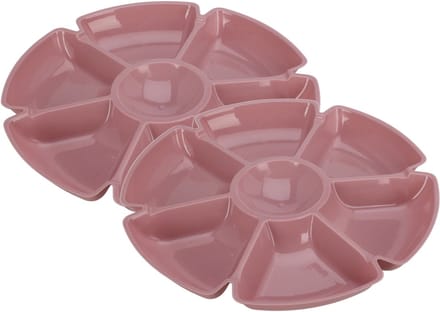 Excellent Houseware Hapjes / chips serveerschaal - 2x - oudroze - D29 cm - vakjes dienblad - kunststof