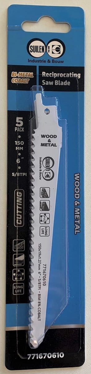 Suilen Reciprozaagbladen - 150mm - hout en metaal - set 5 stuks