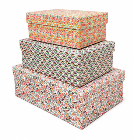 Cadeaudozen Set – Floral Retro Collection (3 Stuks) – Multicolor – Bloemen, Botanische & Retro Prints – Stapelbare Geschenkdozen met Deksel