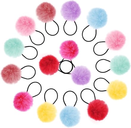 Set van 16 Fluffy Ponytail Holders voor Meisjes - Elastische Haarbanden en Pompon Haaraccessoires voor Baby's en Kinderen