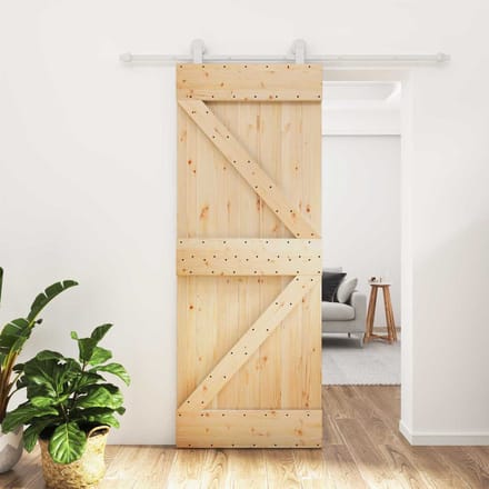 vidaXL - Schuifdeur - 80 - x - 210 - cm - Massief - grenenhout - Natuurlijk - en - Wit