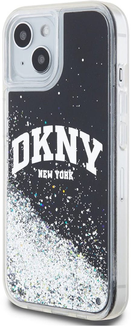 DKNY Liquid Glitter Arch Logo Back Case - Geschikt voor Apple iPhone 14 (6.1") - Zwart/Zilver