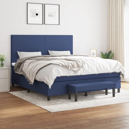 vidaXL - Boxspring - met - matras - stof - blauw - 160x200 - cm