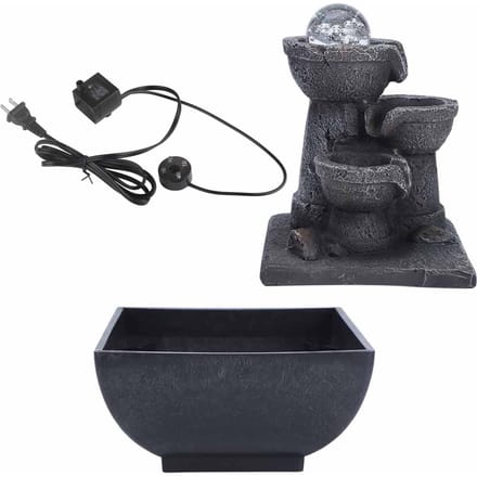 LED Verlichte Tafelwaterval met Stromend Water en Bol voor Thuis Kantoor Feng Shui