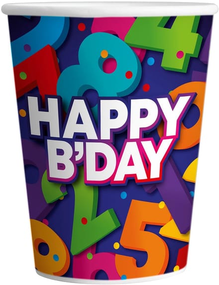 Bekers ”Happy Birthday” (25cl, 8 st)