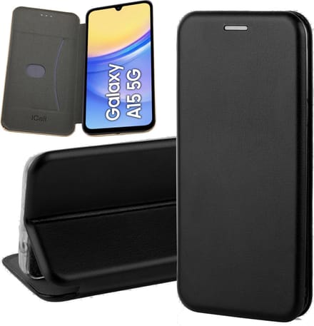 Hoesje geschikt voor Samsung Galaxy A15 - Screenprotector Glas & Camera - Wallet Book Case Zwart