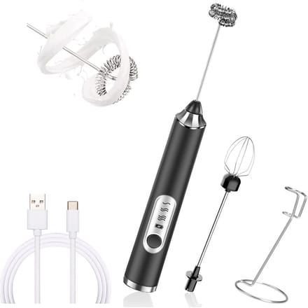 EXCITAT Melkopschuimer - Elektrische eierklopper - Elektrische melkopschuimer - Zwart - Dubbele kop + standaard 1