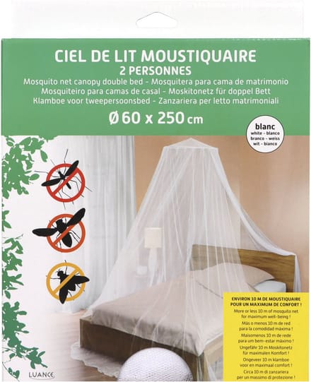 Luance tweepersoons hemelbed klamboe - wit - 60 x 250 cm - muggen/insecten net - mesh