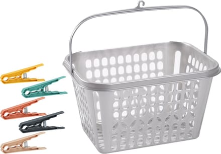 Wasknijper mandje/bakje - zilver - inclusief 48x wasknijpers - kunststof
