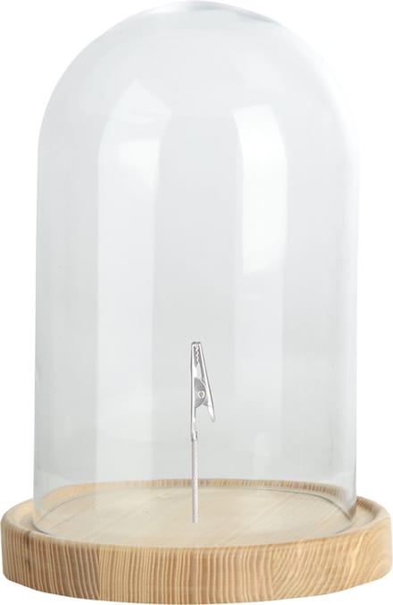 Esschert Design stolp - glas - houten bruin plateau - D20,5 x H31 cm