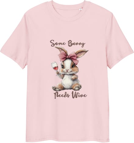 Some Bunny Needs Wine T-shirt - Grappig Konijn met Wijn - Dames & Heren - Roze - M