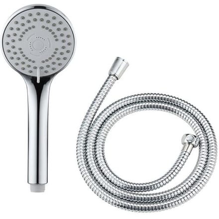 WENKO Handdouche set Basic 9,5cm - 5 straalsoorten - Chroom - Douchekop met slang