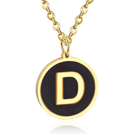 Goudkleurige Dames Schakelketting met Zwarte Kettinghanger Letter D