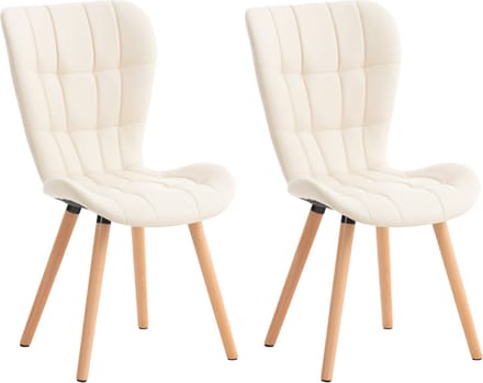 CLP Elda Set van 2 eetkamerstoelen - Zonder armleuning - Hout - creme Kunstleer