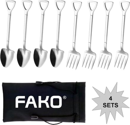 Fako Bijoux® - Gebak Bestek - Dessert Bestek - Schep & Hark - Zilver - 4 Sets