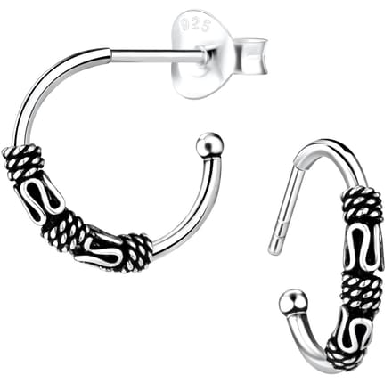 Joy|S - Zilveren Bali oorringen stud - classic - 14 mm - geoxideerd