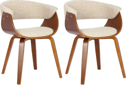 CLP Bruce Set van 2 Eetkamerstoelen - Met armleuning - Hout frame - Stof/walnoot/creme