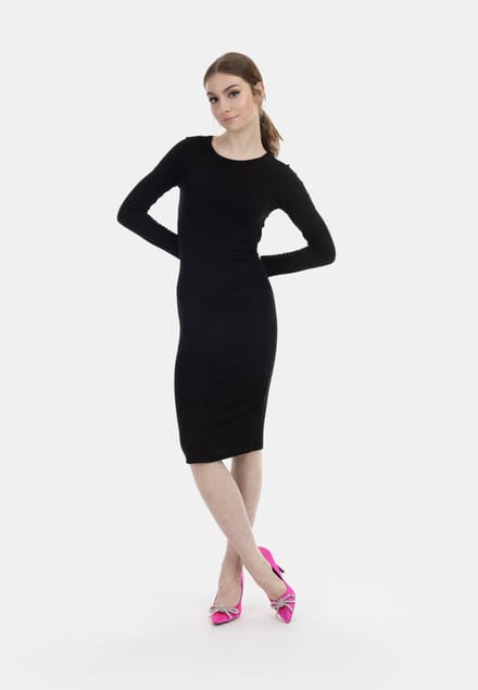 Mymo Midi-jurk met lange mouwen Dames zwart