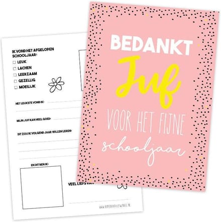 Invulkaart juf - bedankt juf - cadeau juf - einde schooljaar - kaart juf - A5