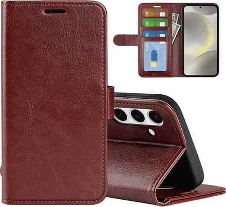 MobyDefend Hoesje - Geschikt voor Samsung Galaxy S24 FE - Wallet Book Case (Sluiting Achterkant) - Bruin