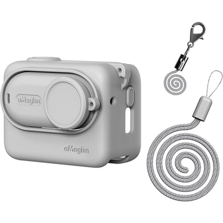 aMagisn Sportcamera Siliconen Beschermhoes Cover met Lanyard Nekband Schokbestendig grijs