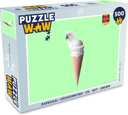 Puzzel Papegaai - IJshoorntjes - IJs - Wit - Groen - Legpuzzel - Puzzel 500 stukjes