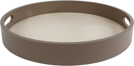 Dienblad Bjarne rond off-white/taupe hout 30x30x4cm.