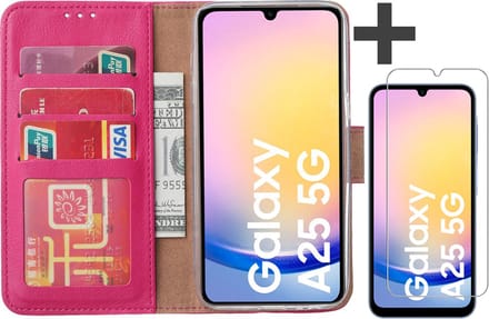 Hoesje met Screenprotector Geschikt voor Samsung Galaxy A25 – Arara bookcase met pasjeshouder - Roze