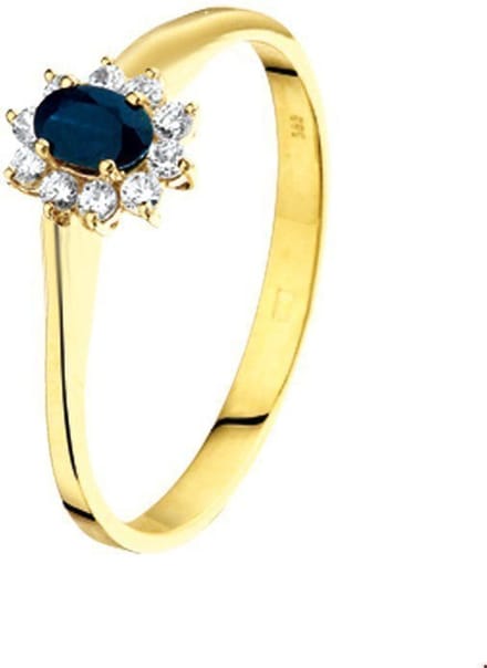 ring saffier en zirkonia halo 14K geelgoud 4015602