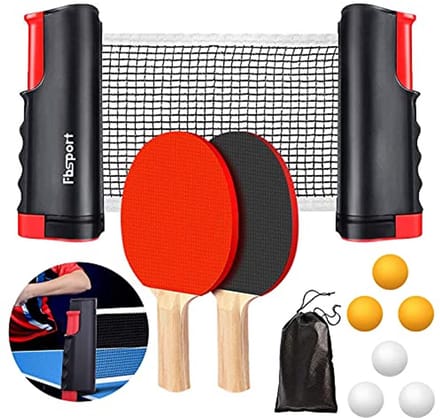 Professionele tafeltennisset met 2 batjes, intrekbaar net en 6 ballen