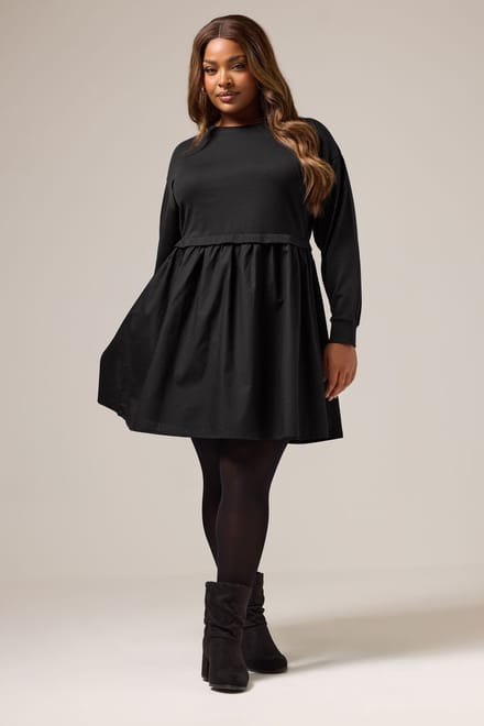 Yours Zwarte 2In1 Poplin Jumperjurk Size 44