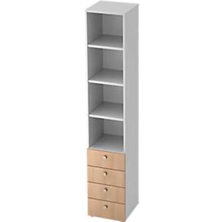 Combinatiekast TOPAS LINE, 6 dossierhoogtes, legborden + 4 laden, wit/eiken