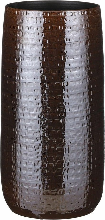 Mica Decorations Bloemenvaas - keramiek - bruin - relief patroon - D25 x H50 cm