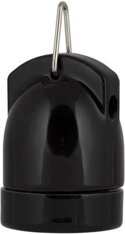 Bailey fitting porselein E27 zwart + haak