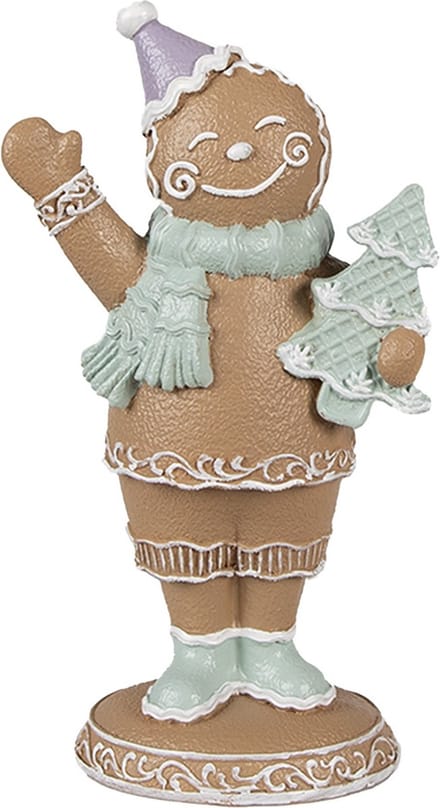 Clayre & Eef Kerstdecoratie Beeld Gingerbread man 16 cm Bruin Polyresin