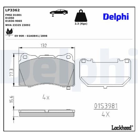 Remblokset DELPHI LP3362, voor