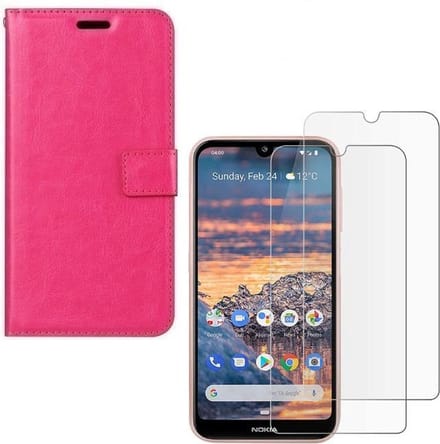 Nokia 3.2 Portemonnee hoesje roze met 2 stuks Glas Screen protector