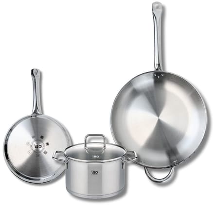 Set van 2 Koekenpannen 24 en 32 cm en 1 braadpan 20 cm Elo Profi Citrin