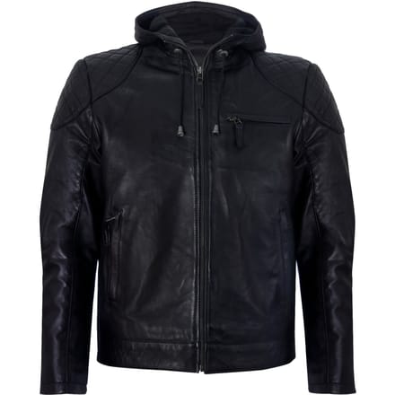Leren bomber-bikerjack met rits en capuchon