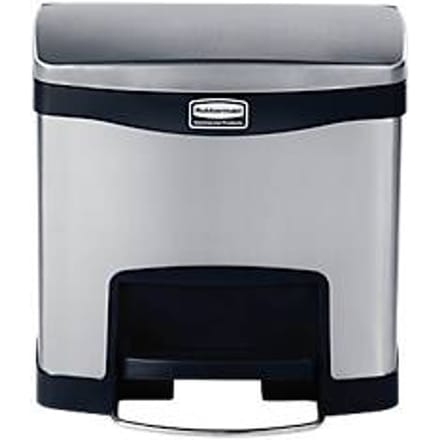 Rubbermaid - Slim Jim Step On container Front Step RVS 15 liter - Stainless steel - mat RVS, zwart - Prullenbak