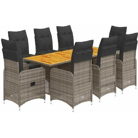 vidaXL - 9-delige - Bistroset - met - kussens - poly - rattan - grijs