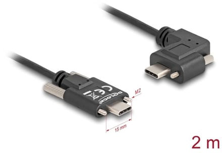 Delock USB 2.0 Cable USB Type-C™ male with screws to USB Type-C™ male with screws angled left / right PD 3.0 60 W 2 m