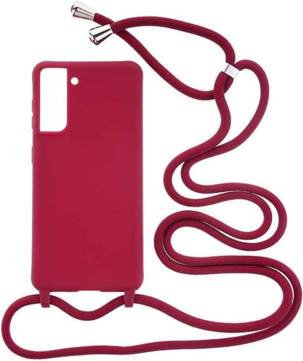 Shop4 - Samsung Galaxy S21 Hoesje - Zachte Back Case met Koord Mat Donker Rood