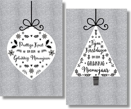 40 Kerstkaarten - Folie - Witte envelop - 10,5 x 16 cm - 2 motieven