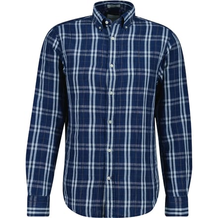 Linnen overhemd donkerblauw wit geruit Gant Regular Fit